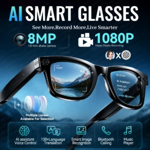 New AI Smart Glasses with 8MP 4K Video Recording Camera Hands-free Photo&Video ChatGPT AI Translation Vlog AI Glasses Men Women