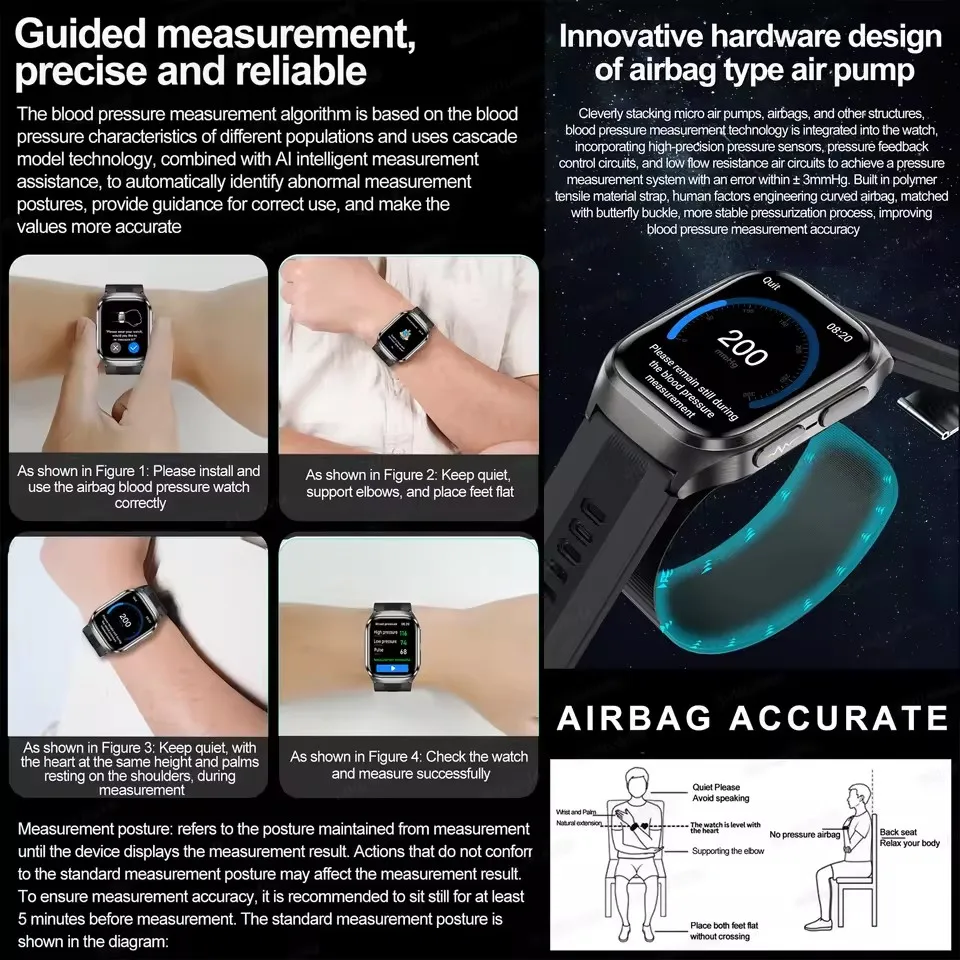 2026New Airbag ECG Health SmartWatches Blood Pressure Uric Acid Heart Body fat Bluetooth Call AI Diagnostic Bracelet Men Women - Image 3