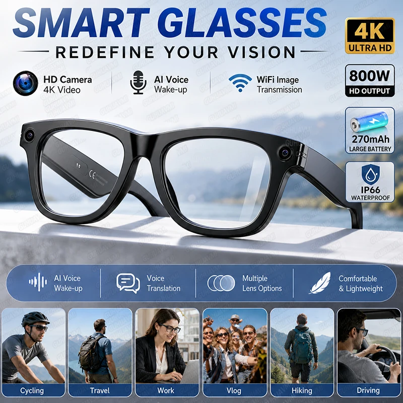 New AI Smart Glasses with 8MP 4K Video Recording Camera Hands-free Photo&Video ChatGPT AI Translation Vlog AI Glasses Men Women - Image 8