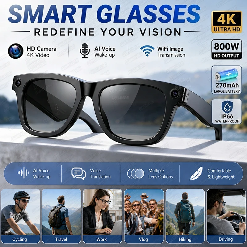 New AI Smart Glasses with 8MP 4K Video Recording Camera Hands-free Photo&Video ChatGPT AI Translation Vlog AI Glasses Men Women - Image 7
