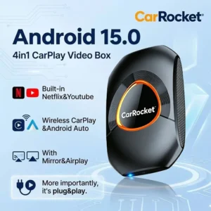 CarRocket Wireless CarPlay AI Box Plug And Play Android 15 Netflix YouTube Car Multimedia Video Box for Cars with Wired CarPlay