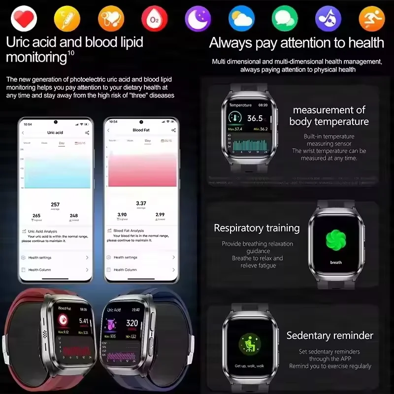 2026New Airbag ECG Health SmartWatches Blood Pressure Uric Acid Heart Body fat Bluetooth Call AI Diagnostic Bracelet Men Women - Image 5