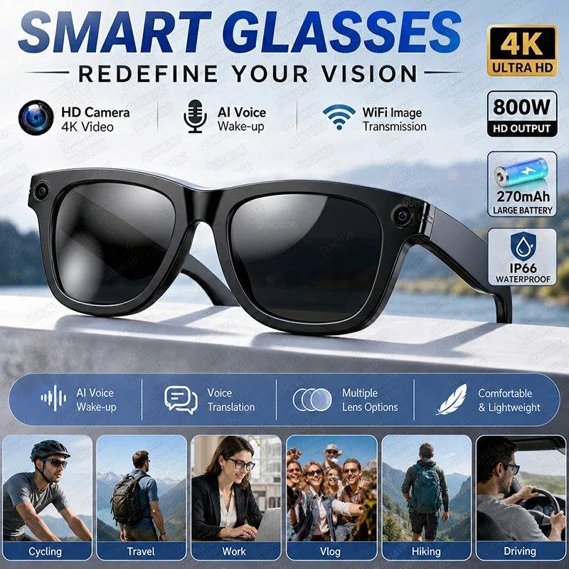 New AI Smart Glasses with 8MP 4K Video Recording Camera Hands-free Photo&Video ChatGPT AI Translation Vlog AI Glasses Men Women - Image 9